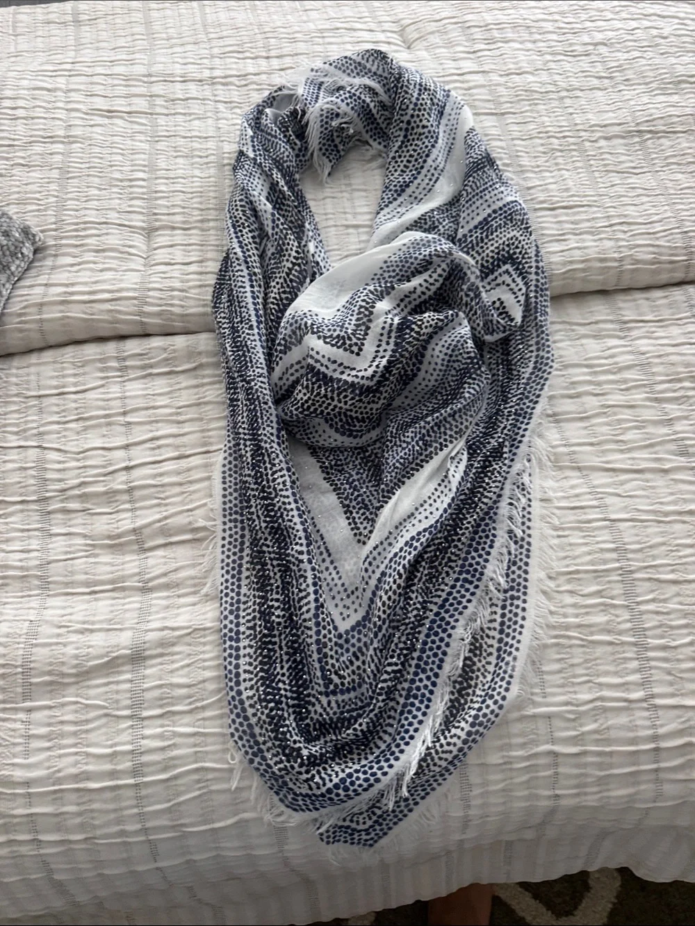 White House Black Market Navy and White Dot Pattern Wrap Scarf